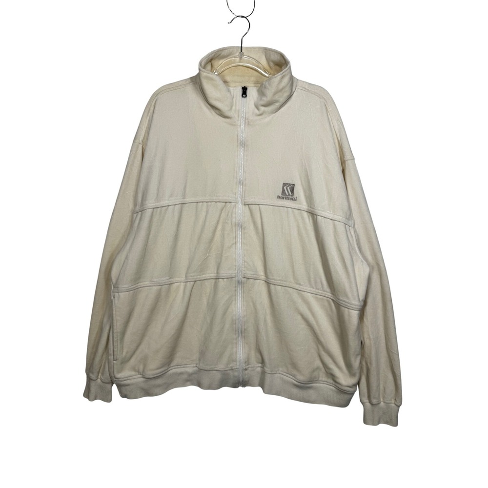 Karl Kani‎ Velour Track Jacket Mens XXL Cream Full Zip Embroidered Excellent
